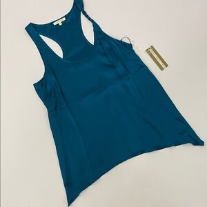 Matty M size M teal blue 100% silk racer back tank top